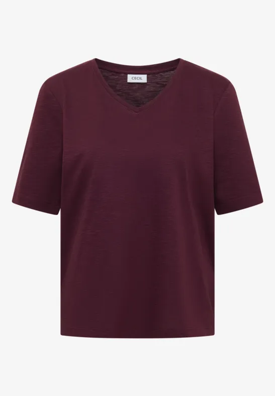 Basic T-Shirt mit V-Neck sweet grape red