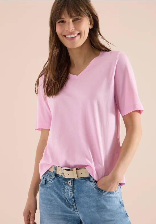 Basic T-Shirt mit V-Neck light blush rose