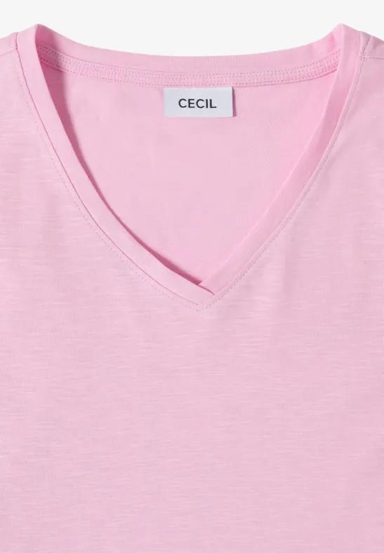 Basic T-Shirt mit V-Neck light blush rose