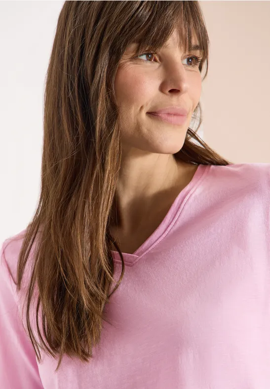Basic T-Shirt mit V-Neck light blush rose