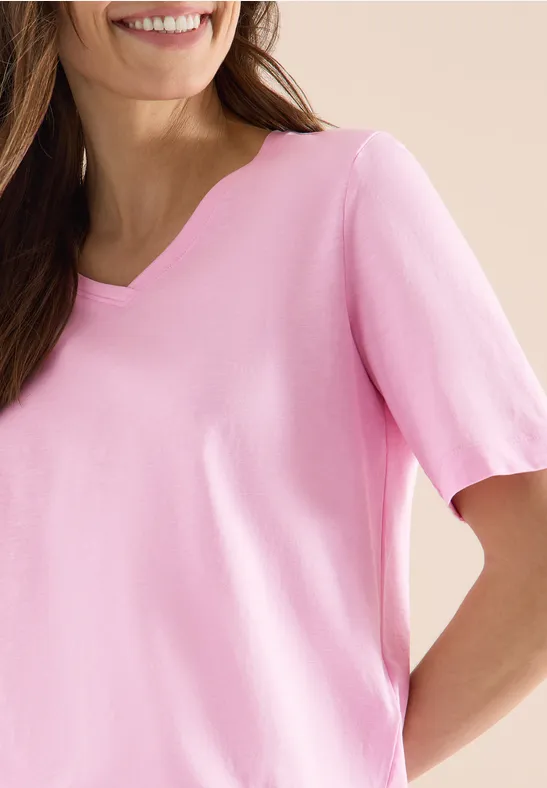 Basic T-Shirt mit V-Neck light blush rose