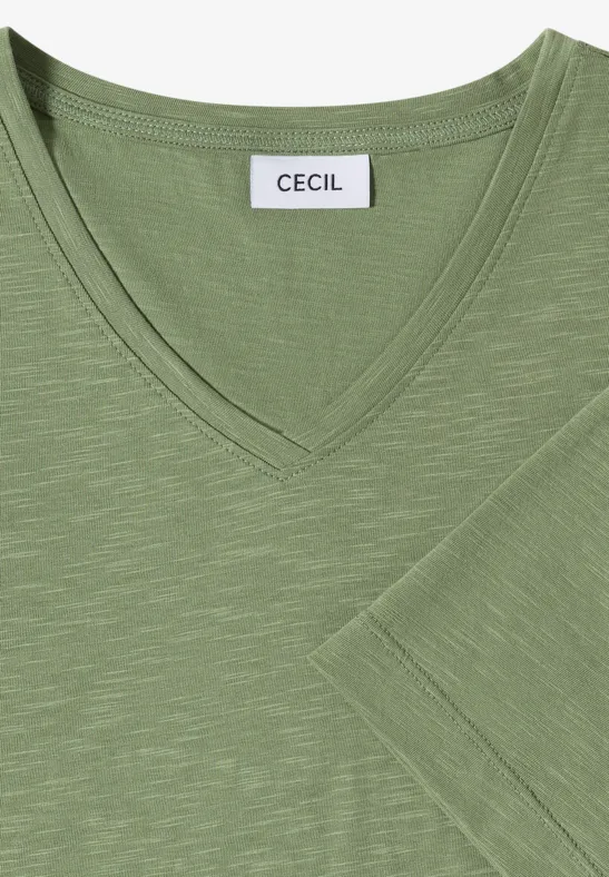 Hellgrünes V-Shirt mit V-Ausschnitt und Markenlabel "CECIL".