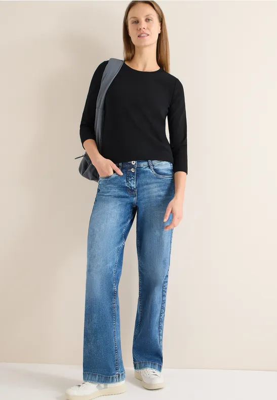 Rippsthirt in Unifarbe Black