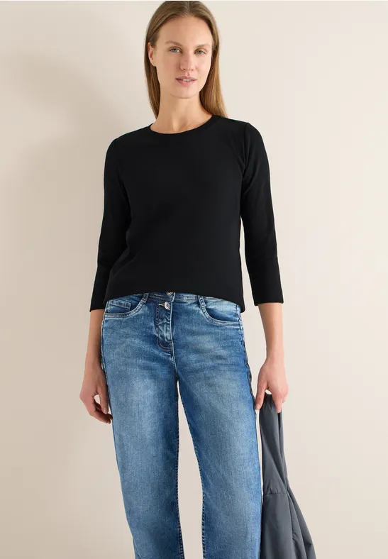 Rippsthirt in Unifarbe Black