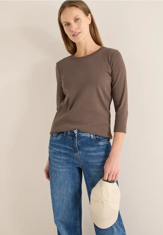 Geribd overhemd in effen kleur urban taupe