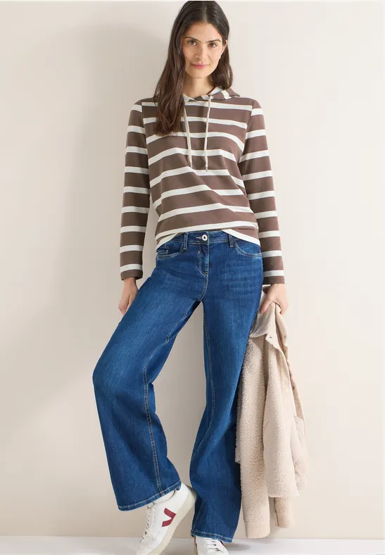 Bluza z kapturem w paski urban taupe