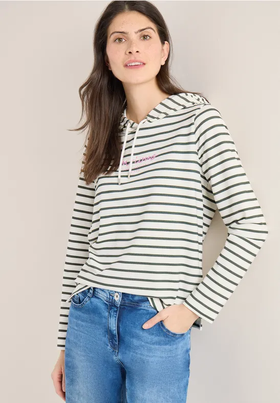 Gestreiftes Hoodie Shirt khaki