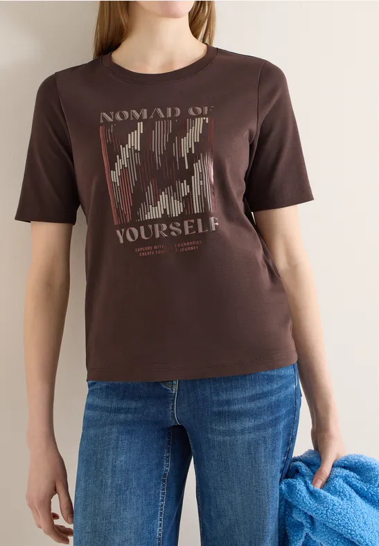 Shirt met print aan de voorkant macchiato brown