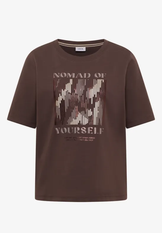 Shirt met print aan de voorkant macchiato brown