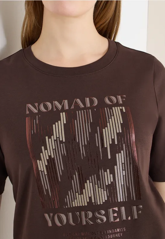 Shirt met print aan de voorkant macchiato brown