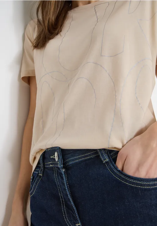 T-Shirt mit Folienprint pearl beige