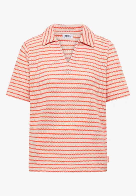 Gestreept ajour shirt cherry tomato orange