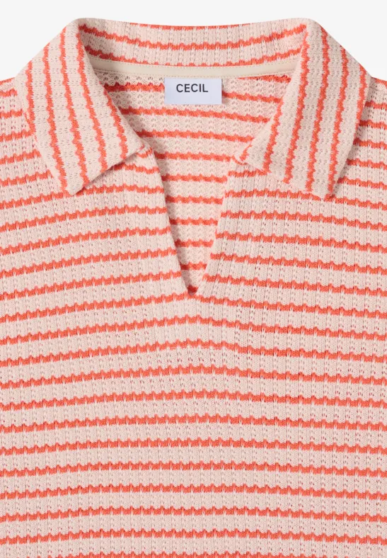 Gestreept ajour shirt cherry tomato orange