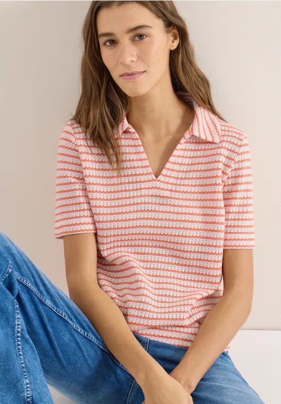 Gestreept ajour shirt cherry tomato orange