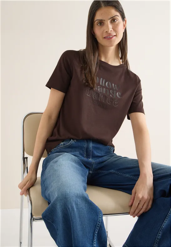 Shirt met print aan de voorkant macchiato brown