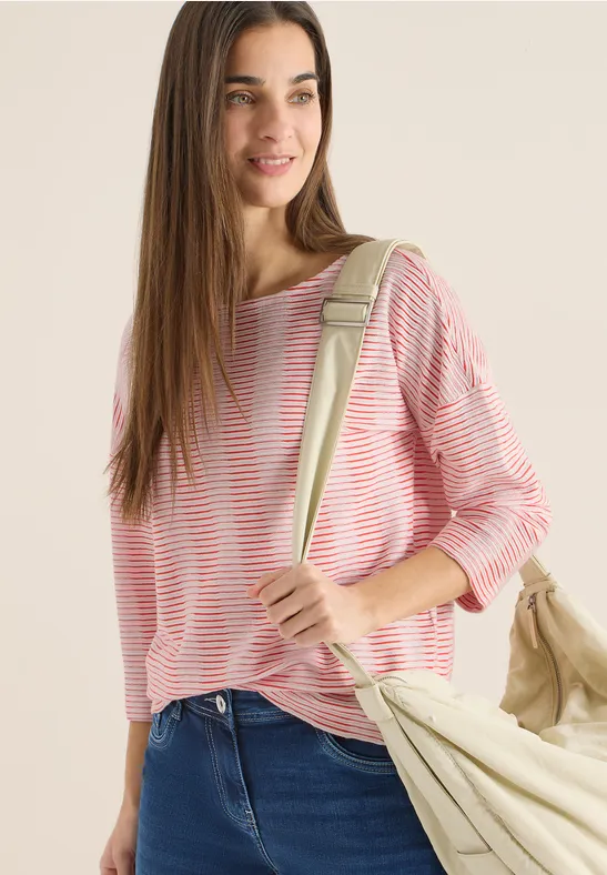 Koszulka strukturalna w paski cherry tomato orange