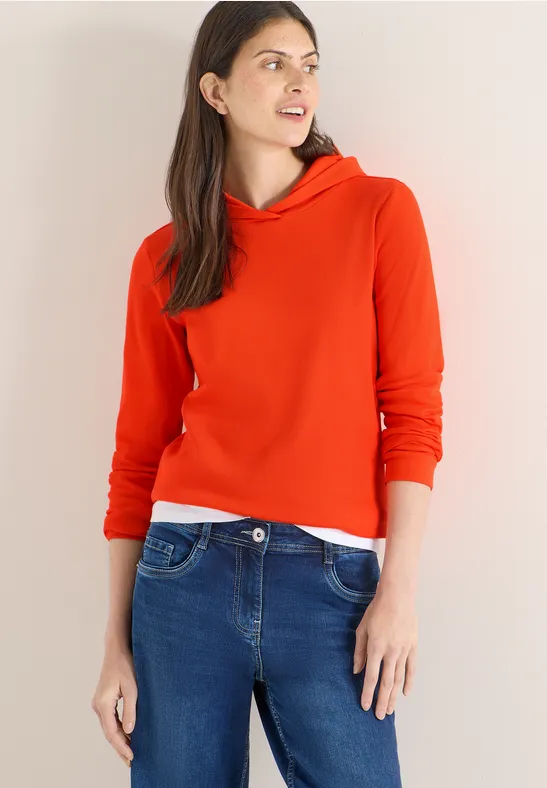 Hoodie ze strukturą w prążki cherry tomato orange