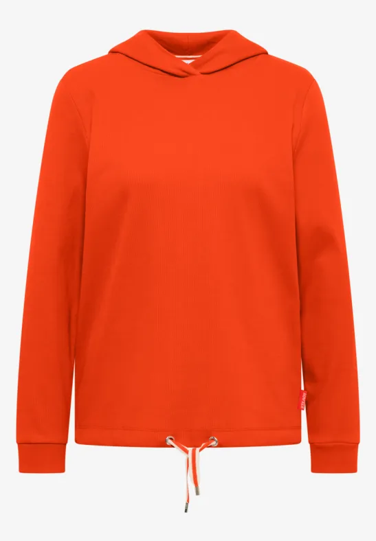 Hoodie ze strukturą w prążki cherry tomato orange