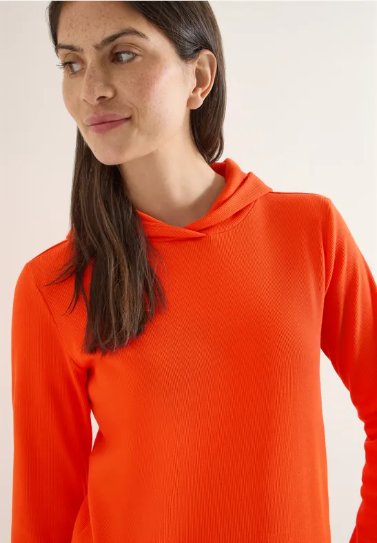 Hoodie ze strukturą w prążki cherry tomato orange