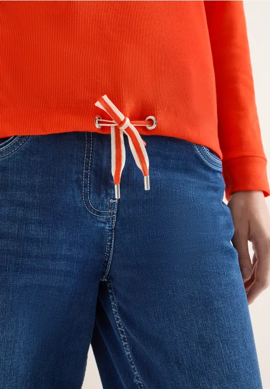 Hoodie ze strukturą w prążki cherry tomato orange