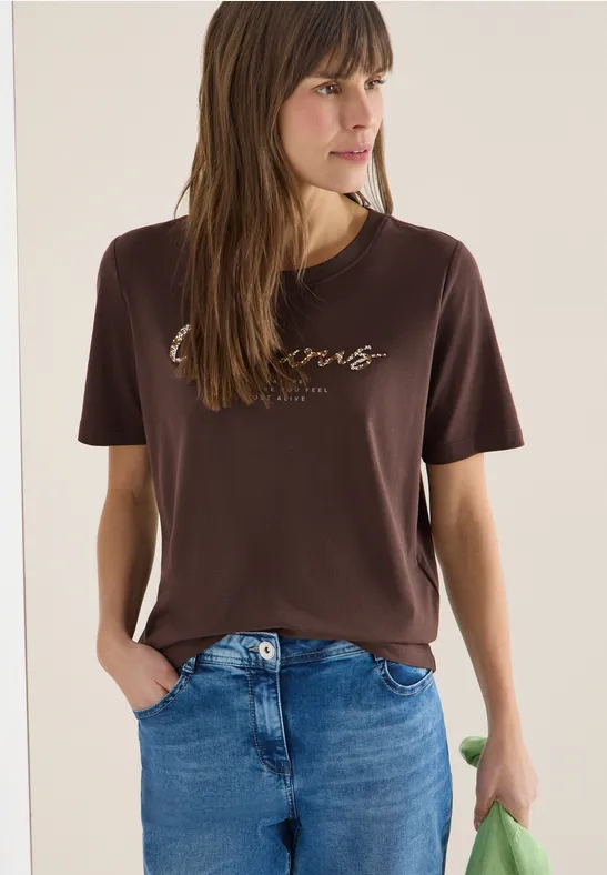 Shirt met print aan de voorkant macchiato brown