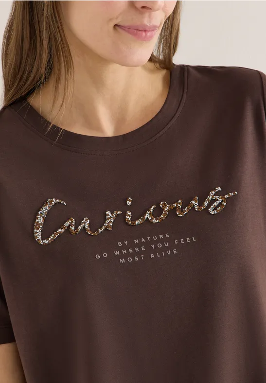 Shirt met print aan de voorkant macchiato brown