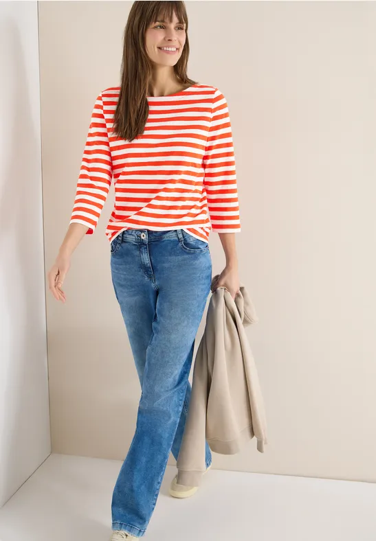 Gestreept basic shirt cherry tomato orange