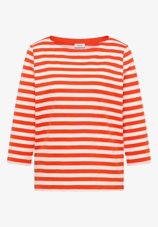Gestreept basic shirt cherry tomato orange