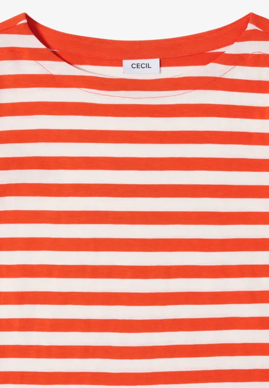 Gestreept basic shirt cherry tomato orange