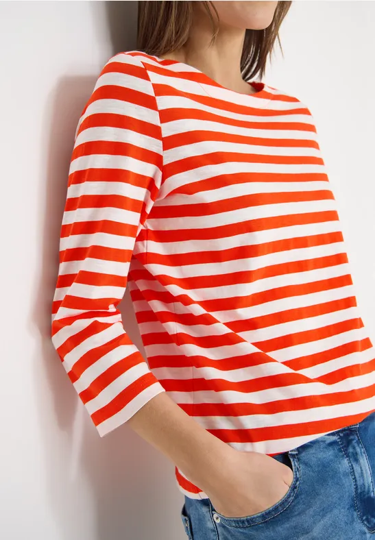 Gestreept basic shirt cherry tomato orange