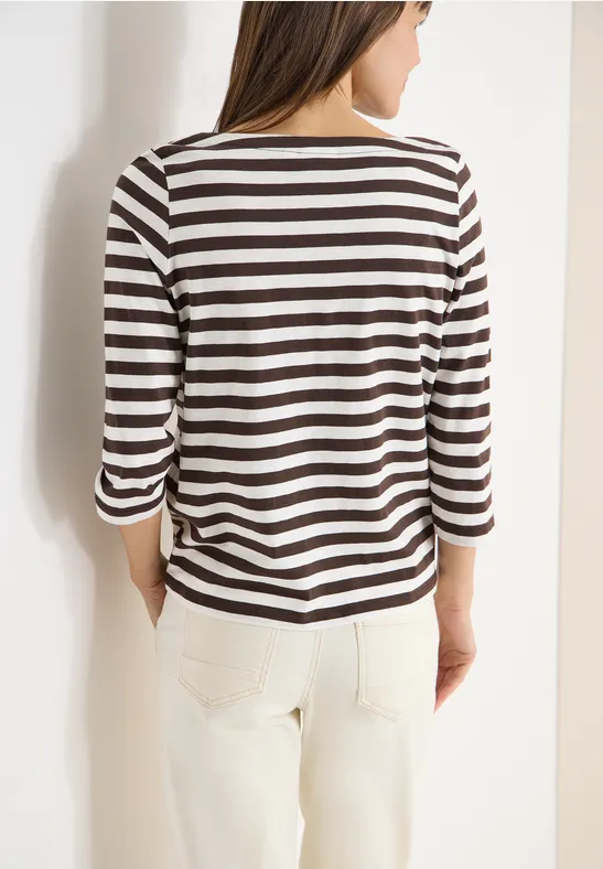 Gestreept basic shirt macchiato brown