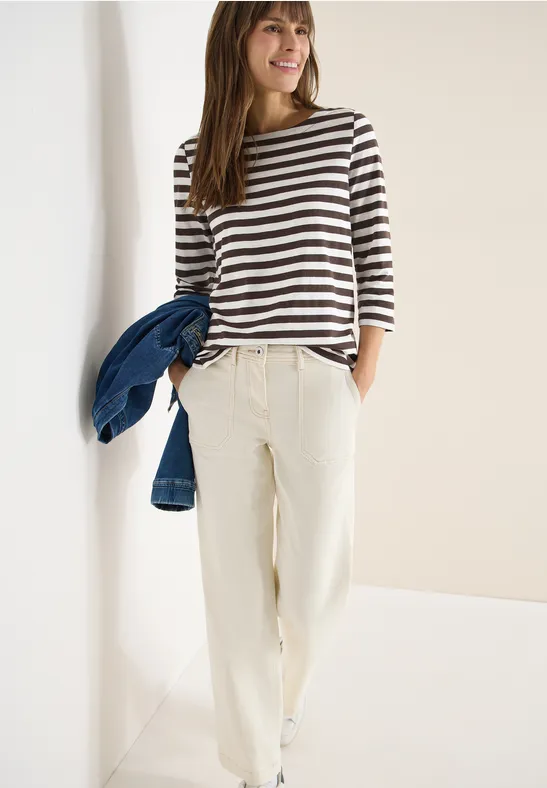 Gestreept basic shirt macchiato brown