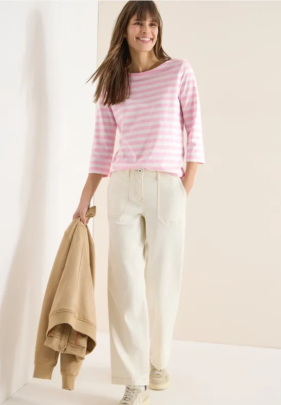Gestreept basic shirt light blush rose