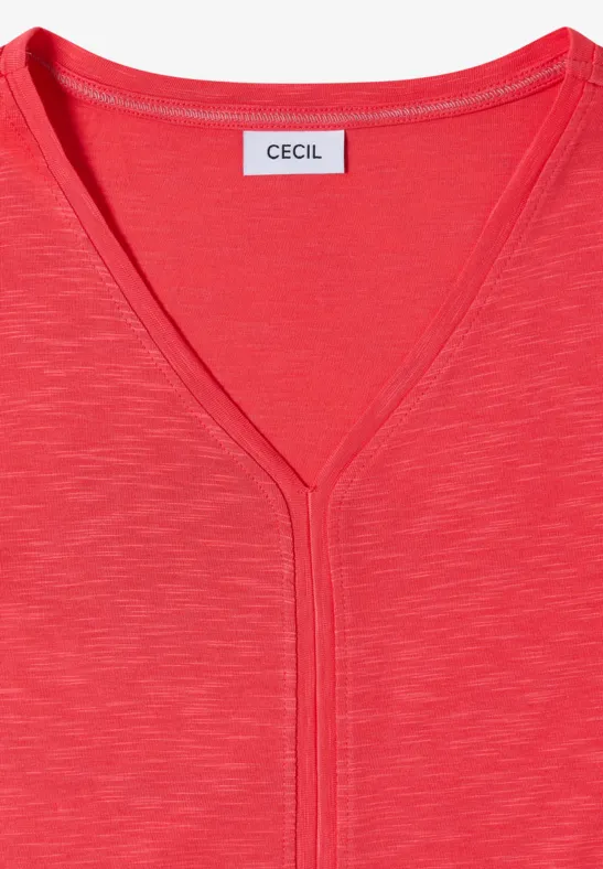 Rotes Damen-Top von Cecil mit V-Ausschnitt und feiner Struktur