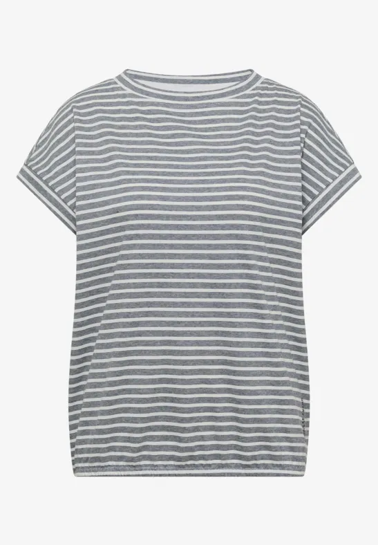 Losvallend T-shirt met korte mouwen en lichtgrijs-witte strepen, ronde hals.
