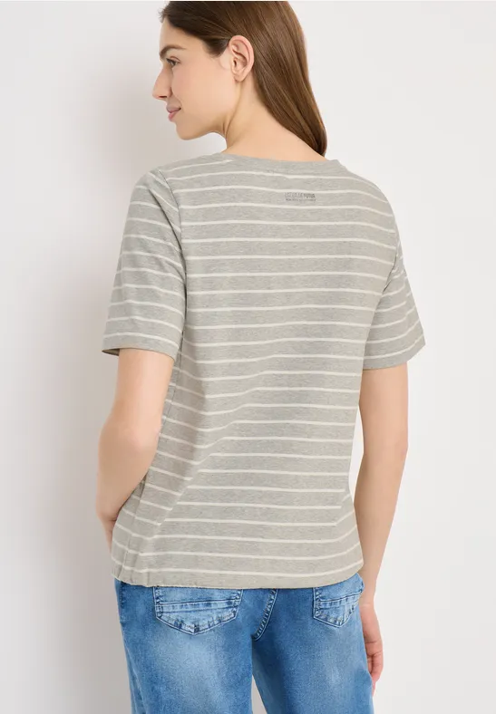Steifen-Shirt mit Wording milky grey melange