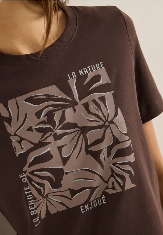 Koszulka z nadrukiem z przodu macchiato brown