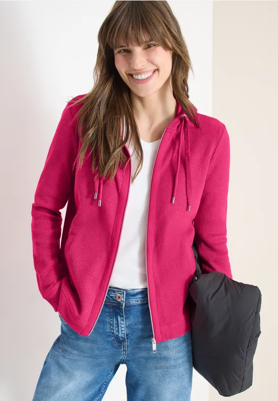 Jacke mit Kapuze und Streifenmuster beetroot pink