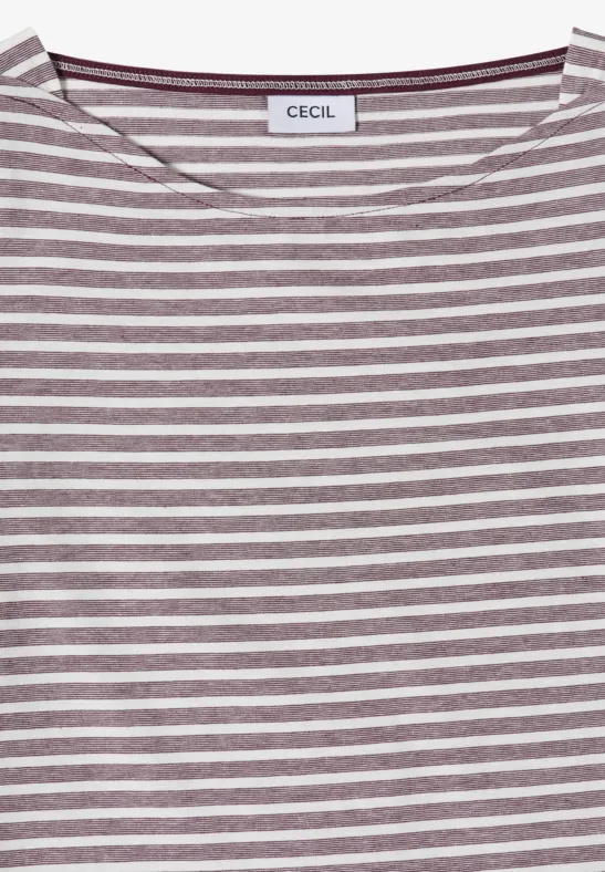 T-Shirt mit kurzem Arm, grauen und weißen horizontalen Streifen und Rundhalsausschnitt