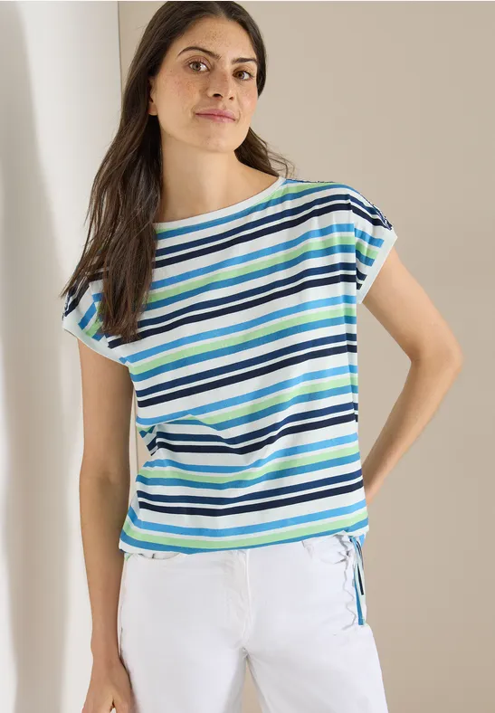 Shirt met ronde hals en rimpels sporty denim blue