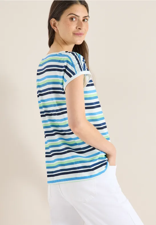 Shirt met ronde hals en rimpels sporty denim blue