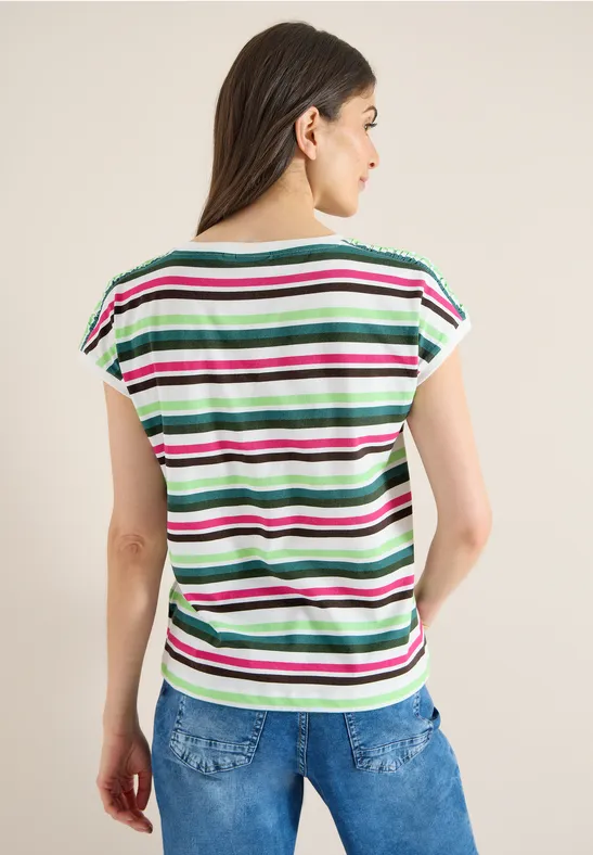 Shirt met ronde hals en rimpels khaki