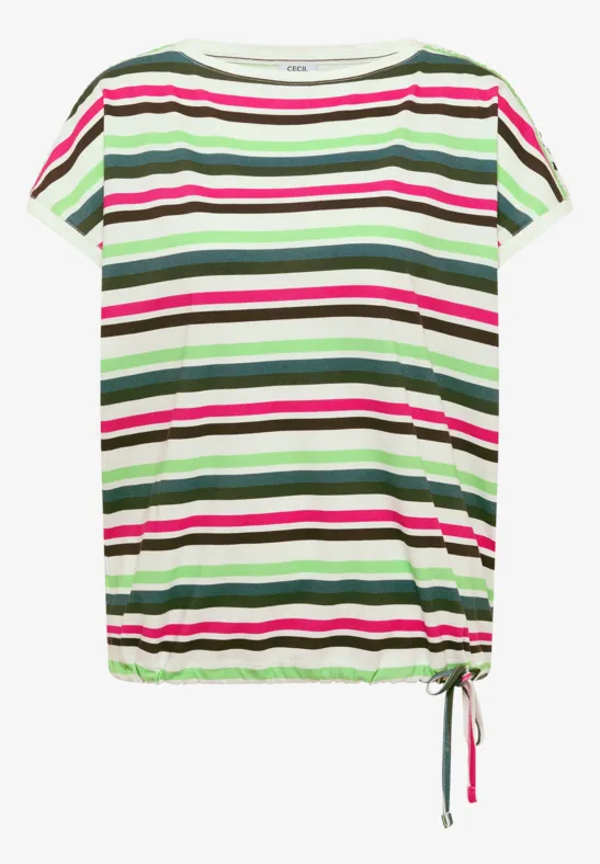 Shirt met ronde hals en rimpels khaki