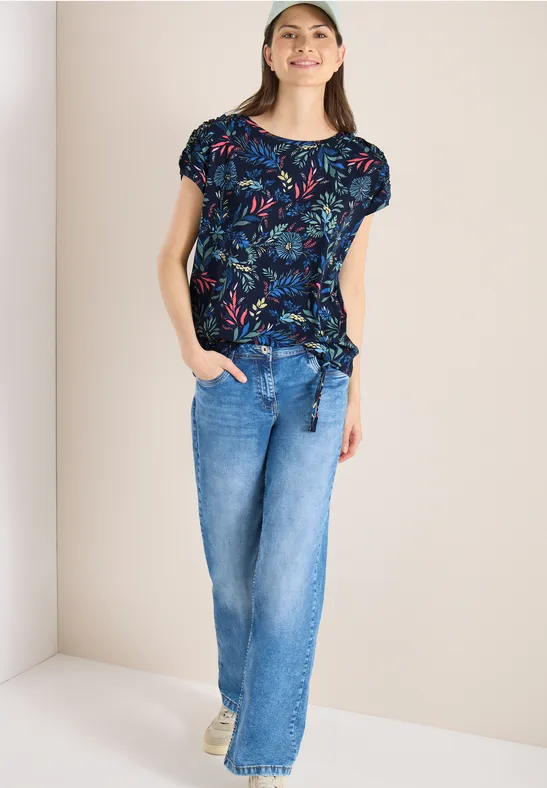 Shirt met ronde hals en rimpels universal blue