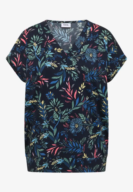 T-shirt avec col en V et imprimé floral universal blue