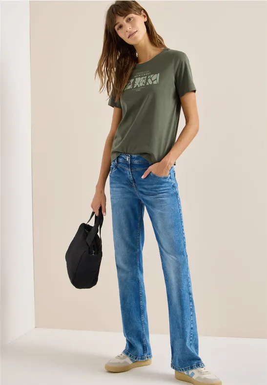 T-shirt basique avec imprimé sur le devant khaki