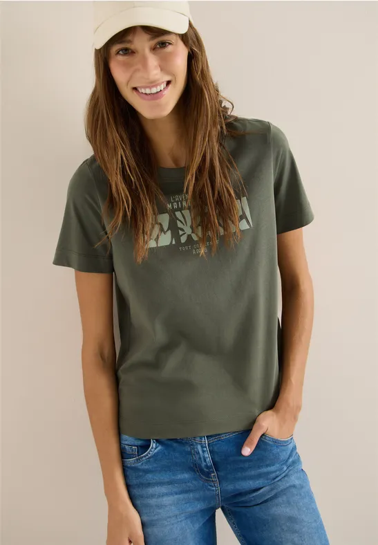 T-shirt basique avec imprimé sur le devant khaki