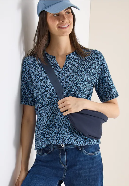 Shirt met gespleten hals en print universal blue