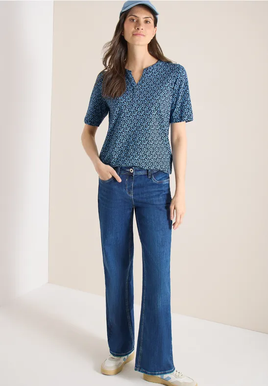 Shirt met gespleten hals en print universal blue