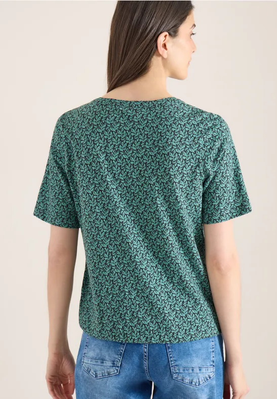 Shirt met gespleten hals en print raw khaki